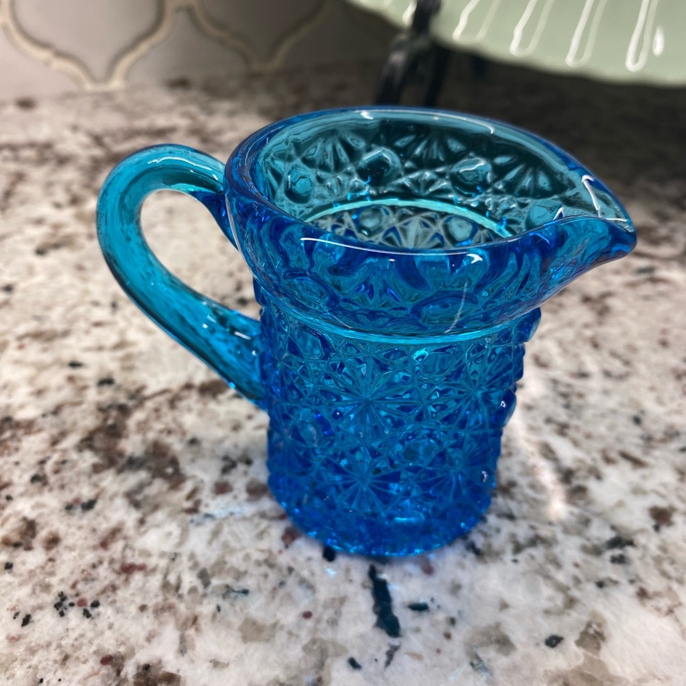 Minature Blue Glass Pitcher